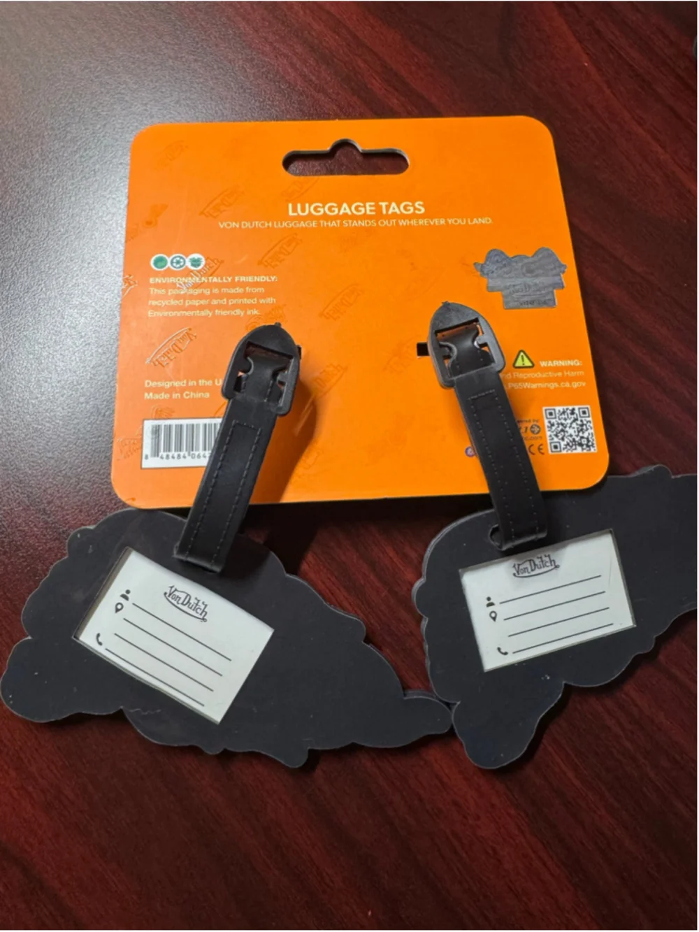 Von Dutch Skull Flame Luggage Tags Set of 2 Neon Green Black